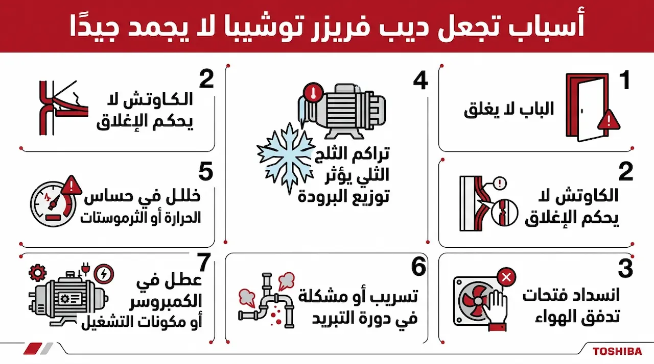 أسباب تجعل ديب فريزر توشيبا لا يجمد
