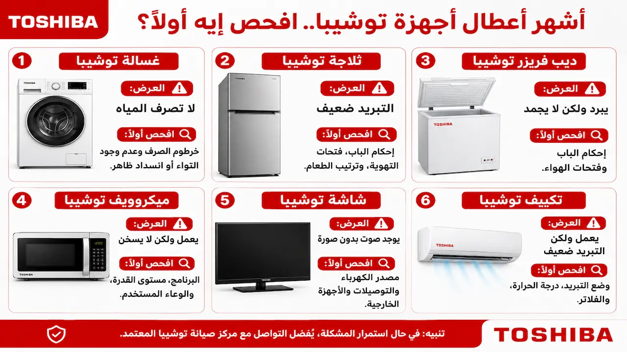 أشهر اعطال اجهزة توشيبا المنزلية وأعراضها